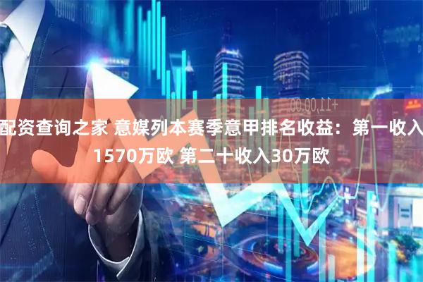 配资查询之家 意媒列本赛季意甲排名收益：第一收入1570万欧 第二十收入30万欧